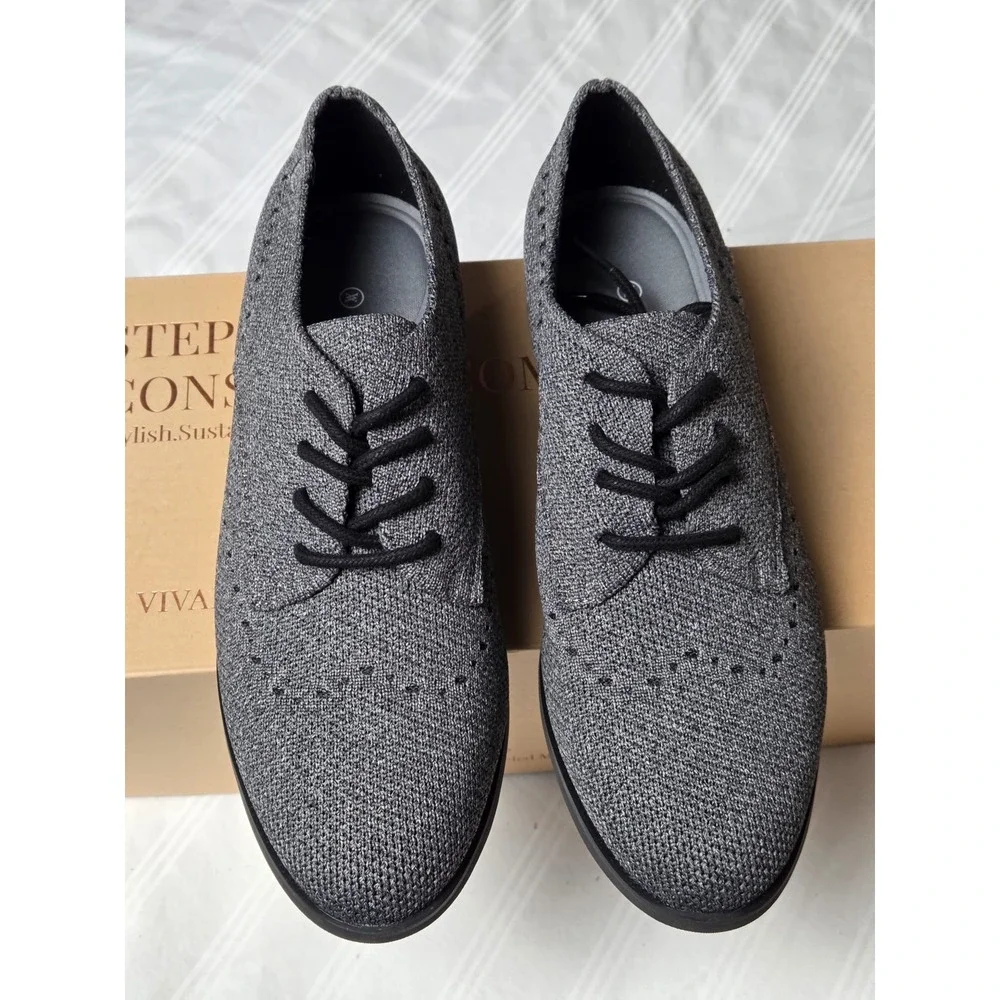 Vivaia Womens Gray Knit‎ Oxford Dress Shoes Lace Up Wingtip Casual Size 6 EU 36